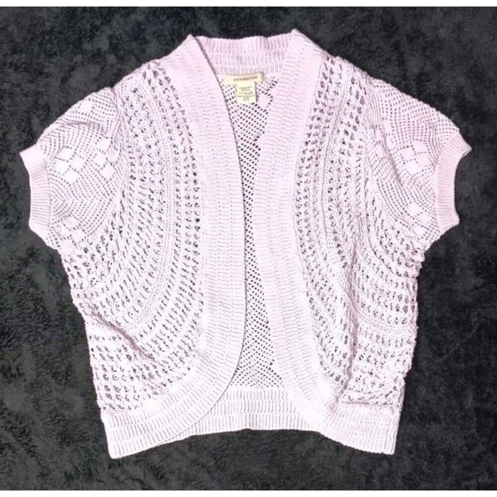 Covington Pointelle Open Front Cardigan Shrug Sweater M Lilac Purple Y2K Boho